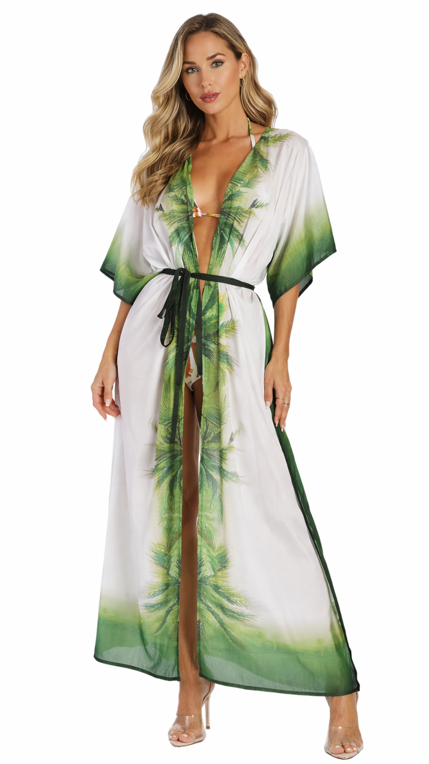 Palm Print Resort Kimono Cover-Up – Luxury Beach Vacation Wear | Club Moda